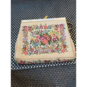 Vintage 20s, 30s, 40s, 50s Floral Petit Point Purse mother of pearl